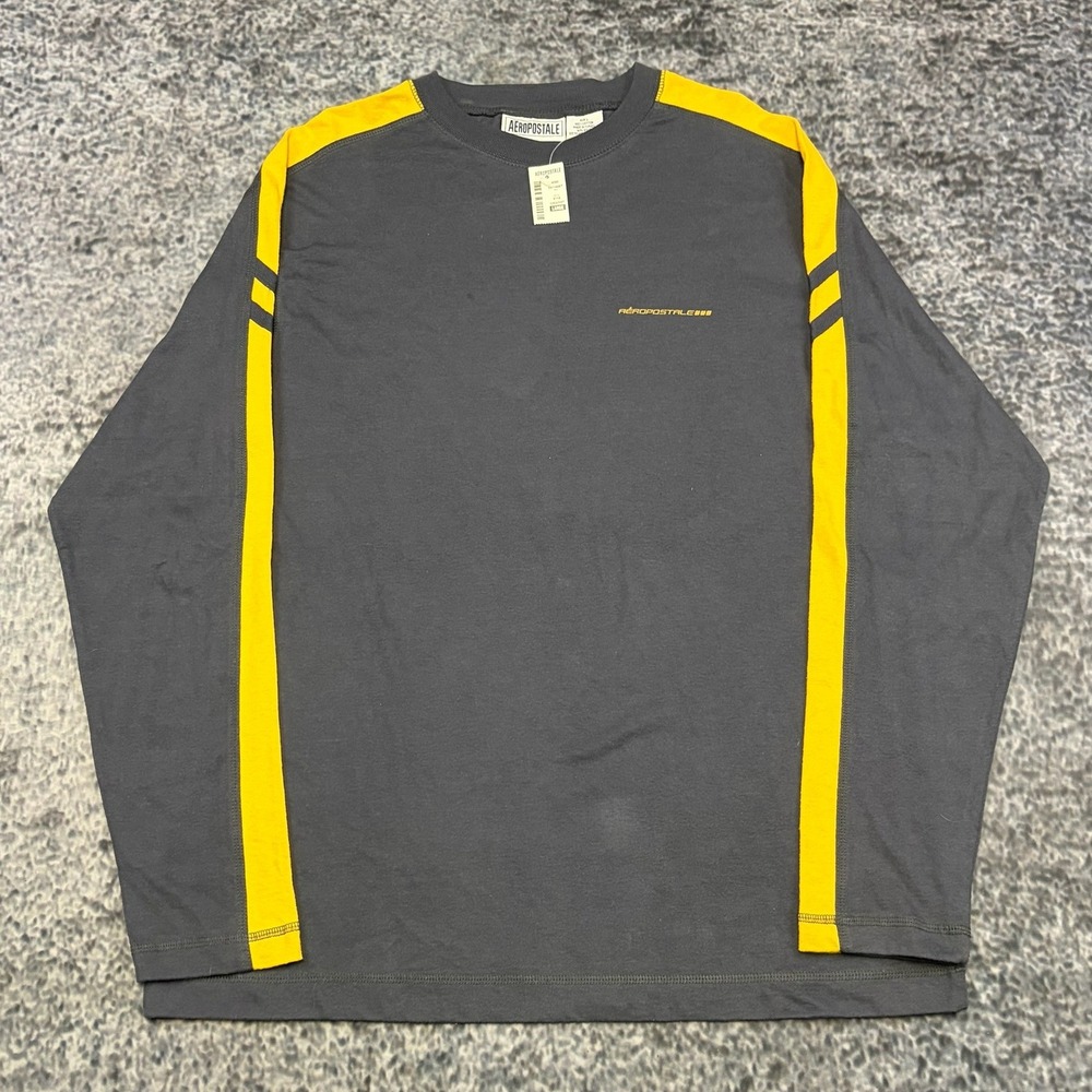 NWT Aeropostale Shirt Long Sleeve Mens Large Gray Yellow Skater Casual VTG Y2K